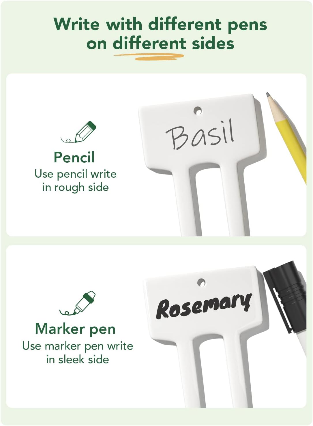 Plant Labels, Ceramic Garden Markers, Herbs Succulent Name Tags, Supplies for Seeding Pot Potted Plants Raised Bed, Indoor & Outdoor, Reusable Waterproof - Set of 12, White