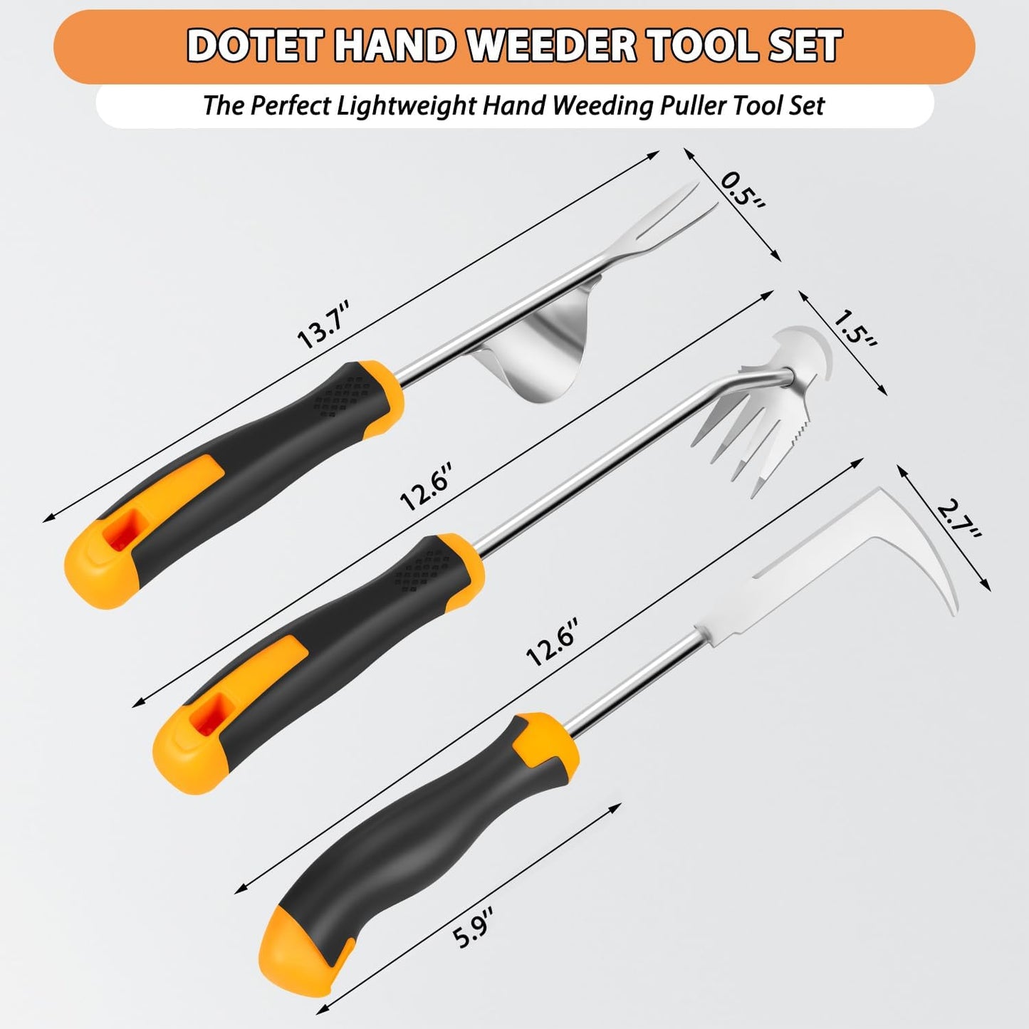 Garden Uprooting Weeding Tools - 3 Pack Hand Held Weeder Puller Tool Set, Rubber Handle, Weed Remover for Garden Farm Weeding