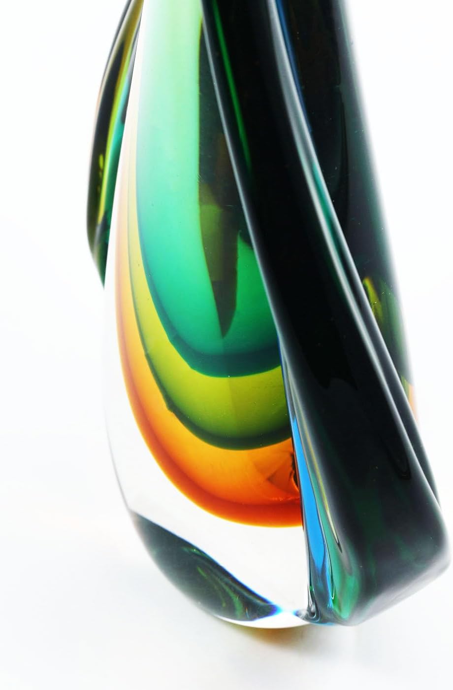 Luxury Lane Hand Blown Green Flame Teardrop Sommerso Art Glass Sculpture for Home Decor 14 inch Tall Centerpiece Table Decoration