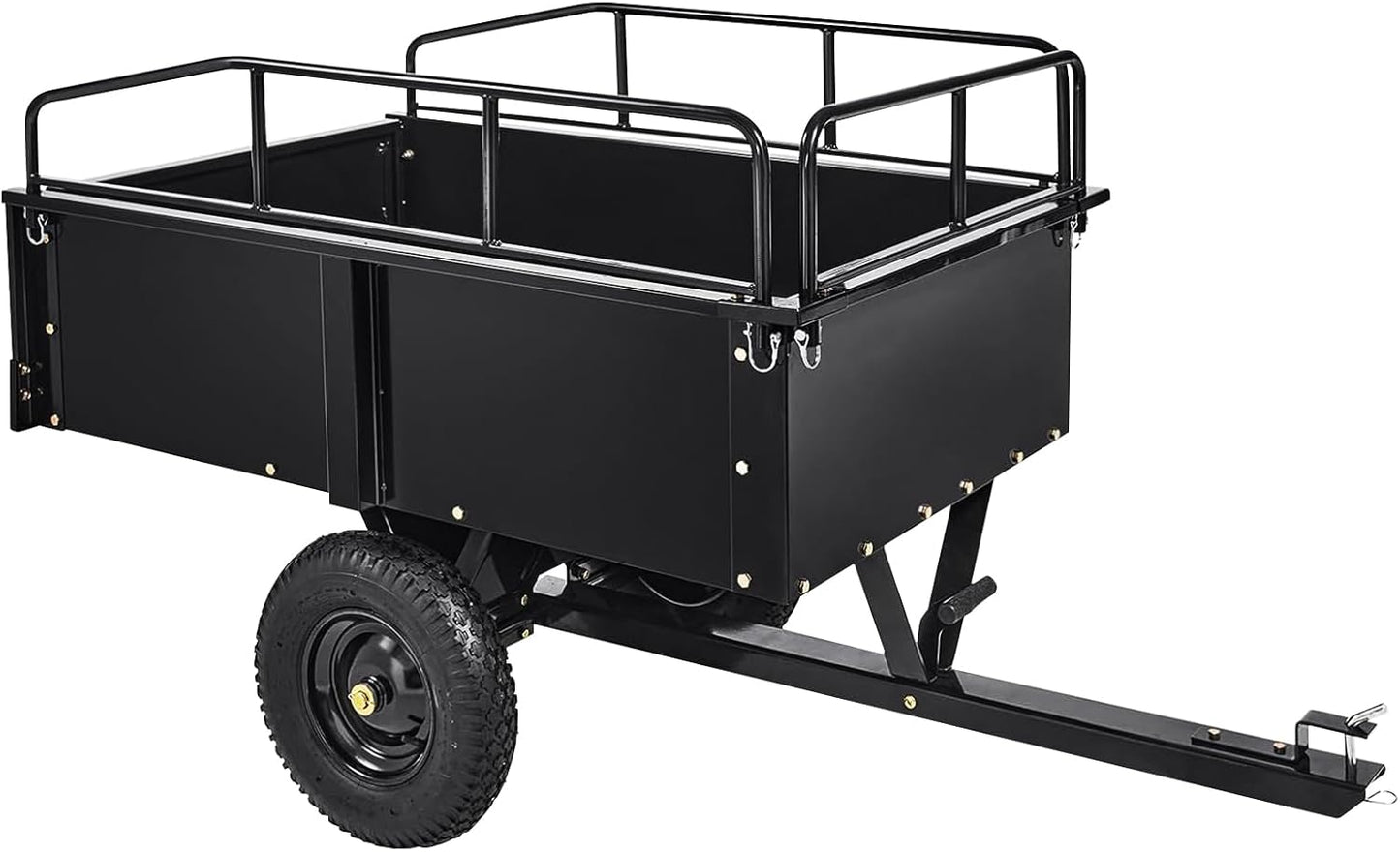 Heavy Duty Steel Garden Cart, 750Lbs Yard Garden Pull Behind Dump Trailer with Removable Sides for Atvs Utvs Lawn Garden Tractors, Black