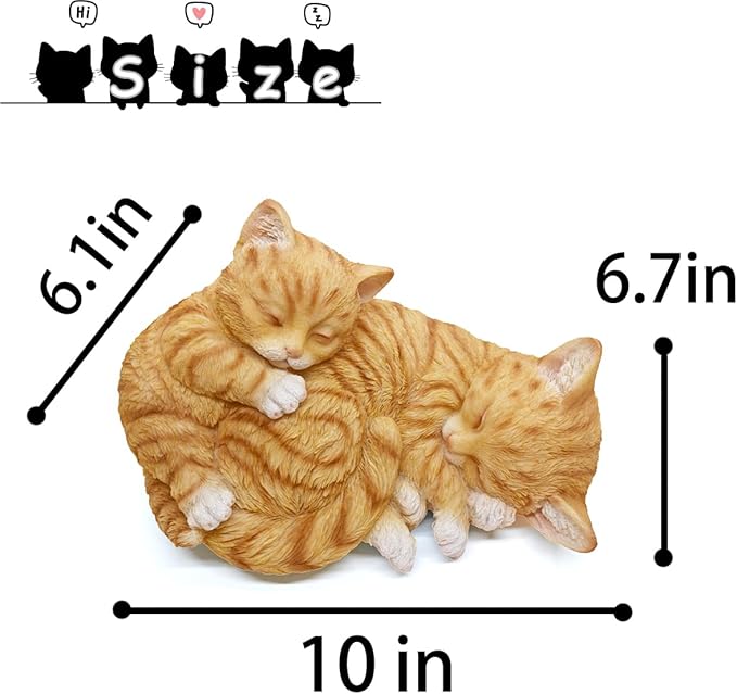 Sleeping Orange Tabbies Mother Cat Garden Statue Decor, Resin Realistic Sculptures Gift for Cat Lovers, Pet Memorial Stones for Loss of Pet, Kitty Figurine Art Decoration for Indoor Outdoor Home