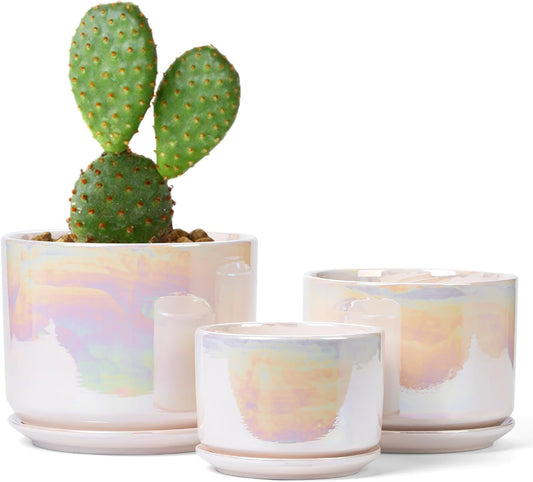 EFISPSS Plant Pots, 4+5+6 Inch Pots for Indoor Plants,Ceramic Planter Pot with Drainage Hole,Flower Pots for Succulent Cactus,Set of 3 - Rainbow Pearl Glaze