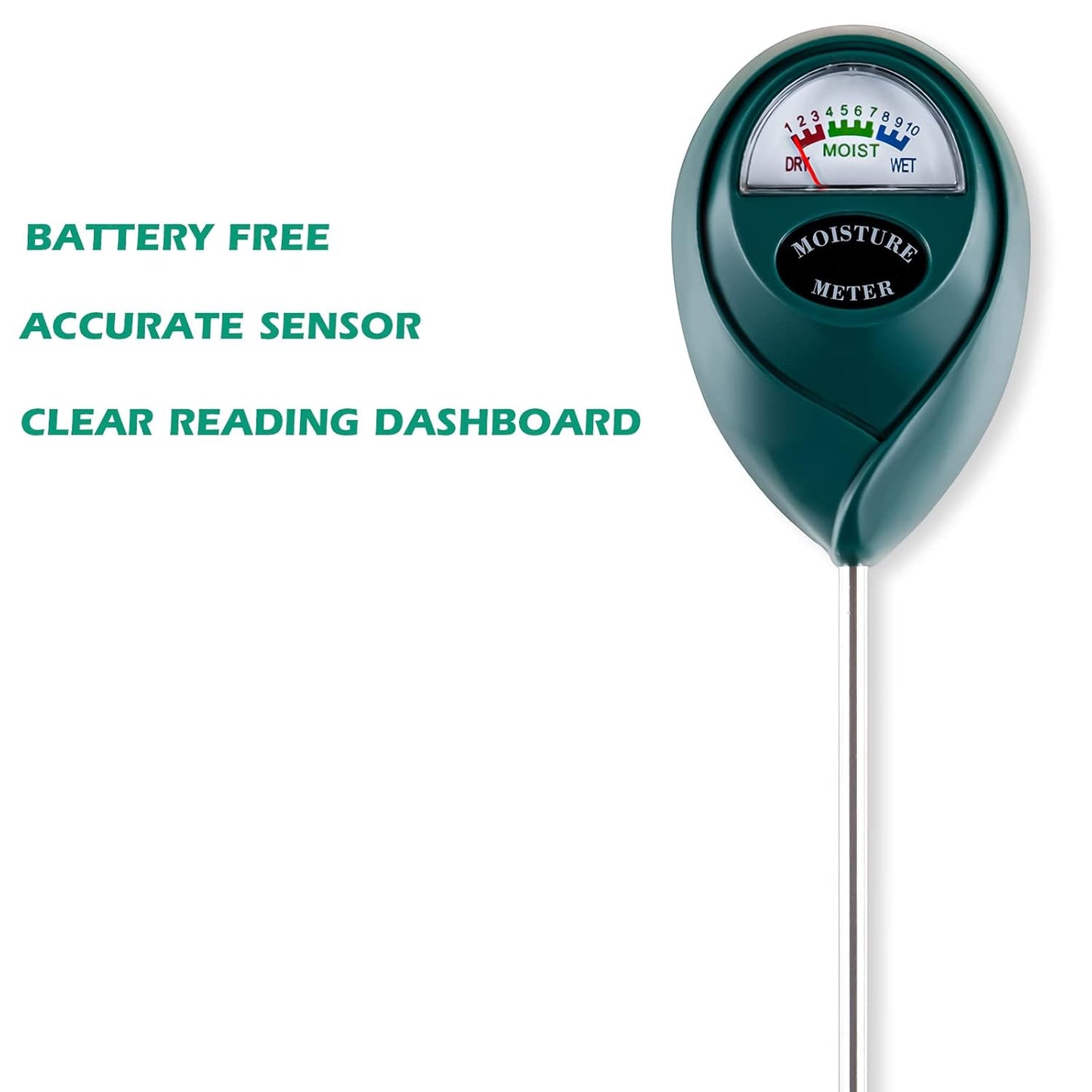 Tennedriv Green Long Probe Soil Moisture Meter for Outdoor Plants, Plant Water Meter for Outdoor Plants,Plant Moisture Meter for Indoor Plants and Outdoor Plants, No Batteries Required