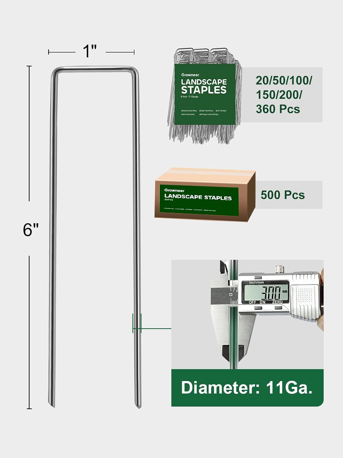 GROWNEER Landscape Staples Anti-Rust, 6 inch 500pcs Galvanized Garden Staples, Tent Stakes SOD Pins Yard Stakes for Securing Weed Fabric Barrier, Ground Cover, Artificial Turf, Dog Fence