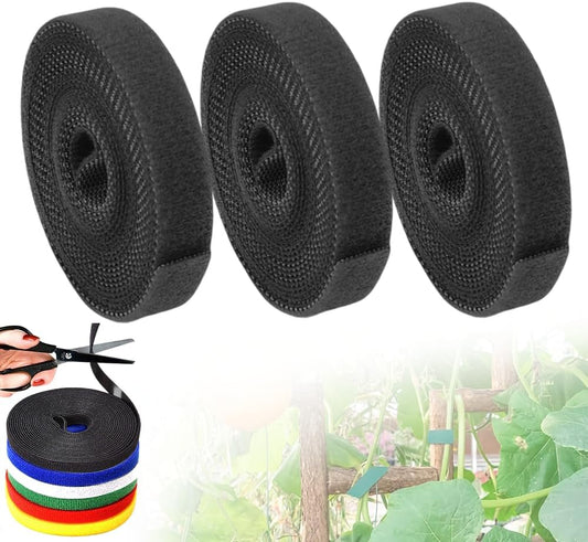 Reusable Plant Ties Tape for Climbing Plants, Garden Ties Tomato Plant Supports, Adjustable Garden Twine & Twist Ties Plant Ties for Outdoor Indoor Plants Stakes Gardening Supplies (Black, 3 Rolls)