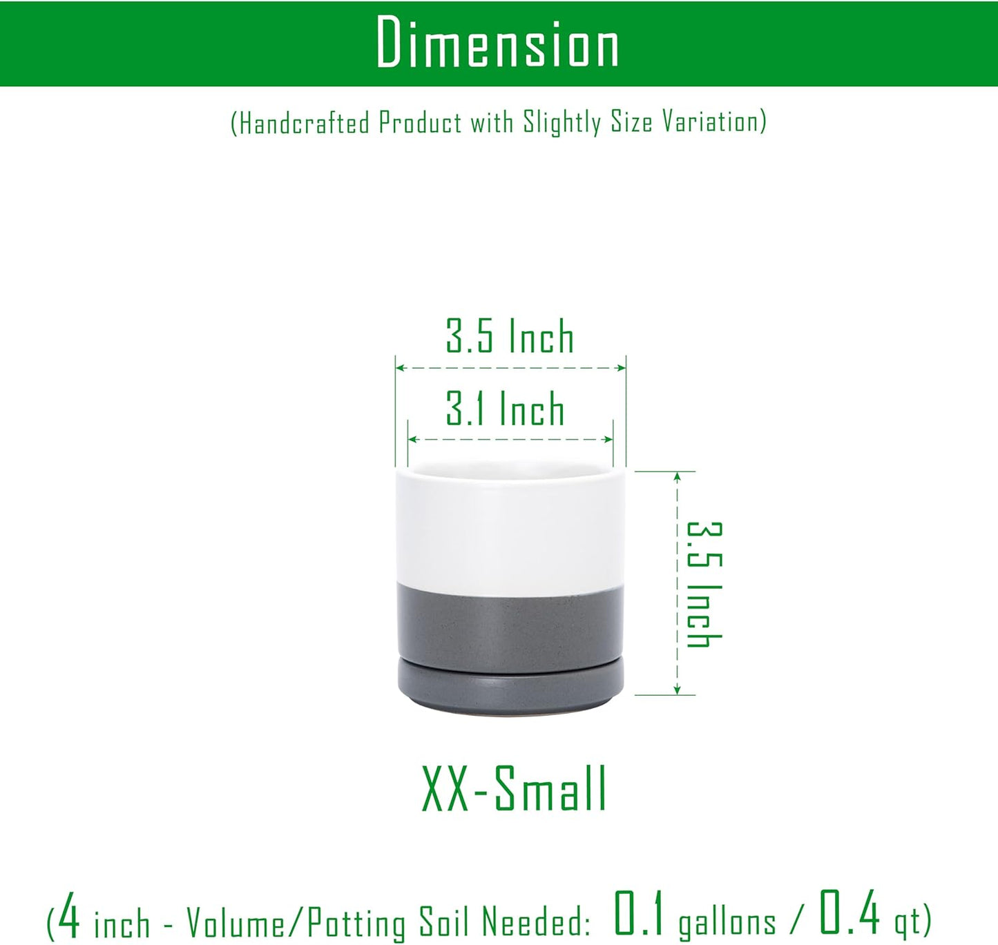 D'vine Dev Set of 4 Small Ceramic Plant Pots, 3.5 Inch Succulent Planter Pot for Plants with Drainage Hole and Saucer, White/Speckled Grey, 94-X-A-6