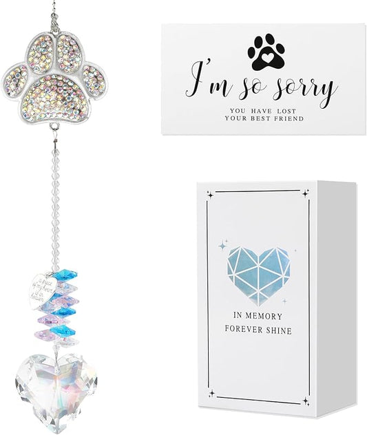 Pet Memorial Sun Catcher,Dog Passing Away Gifts,Pet Loss Sympathy Gift,Rainbow Bridge Paw Crystal Suncatcher,Thoughtful Cats and Dogs Remembrance,Bereavement Gifts