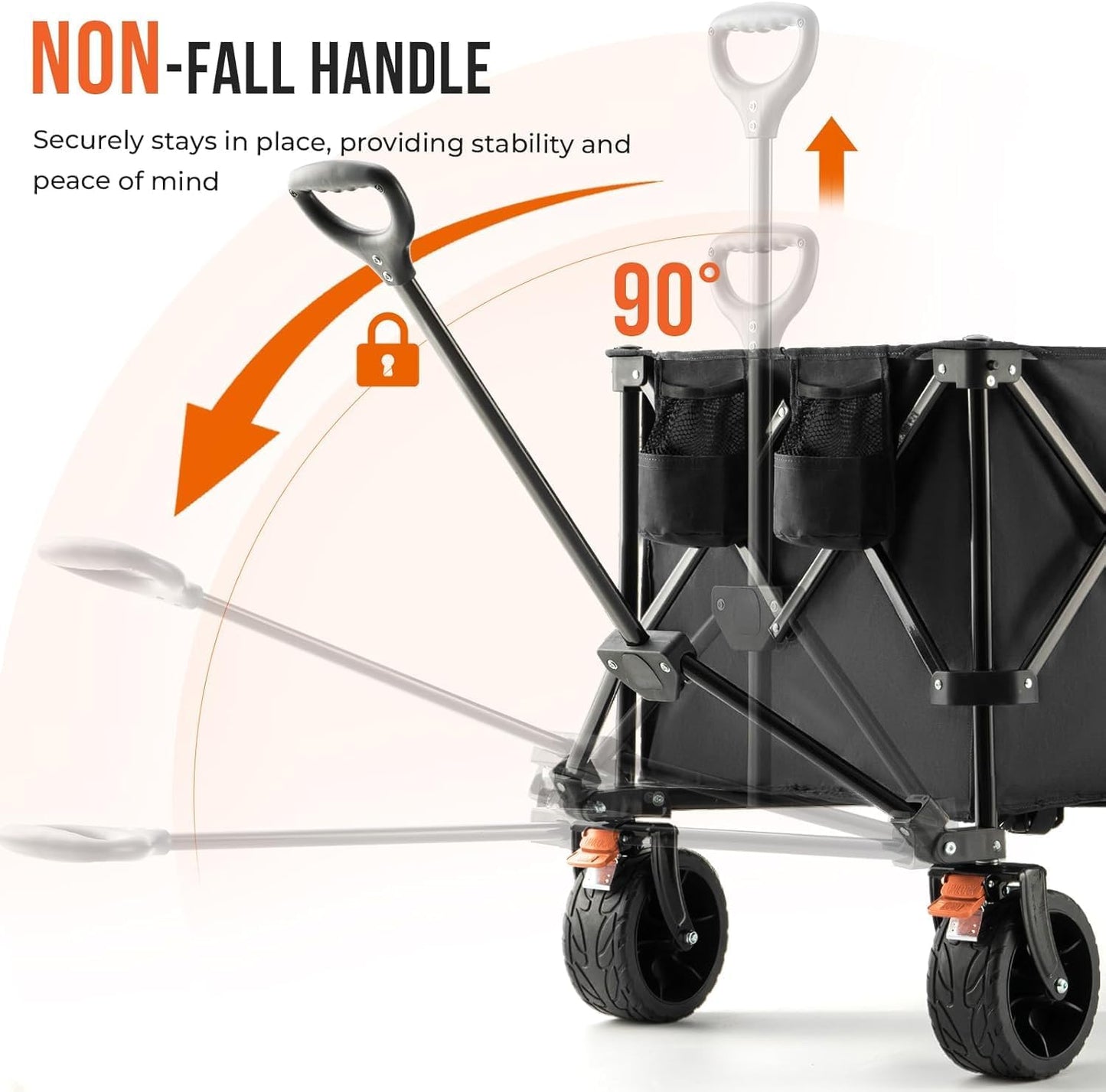 Overmont 45'' Collapsible Foldable Extended Wagon Cart - 300L Heavy Duty 440lbs Large Capacity Folding Utility Wagon with All-Terrain Wide Wheels for Camping Sports Grocery Picnic