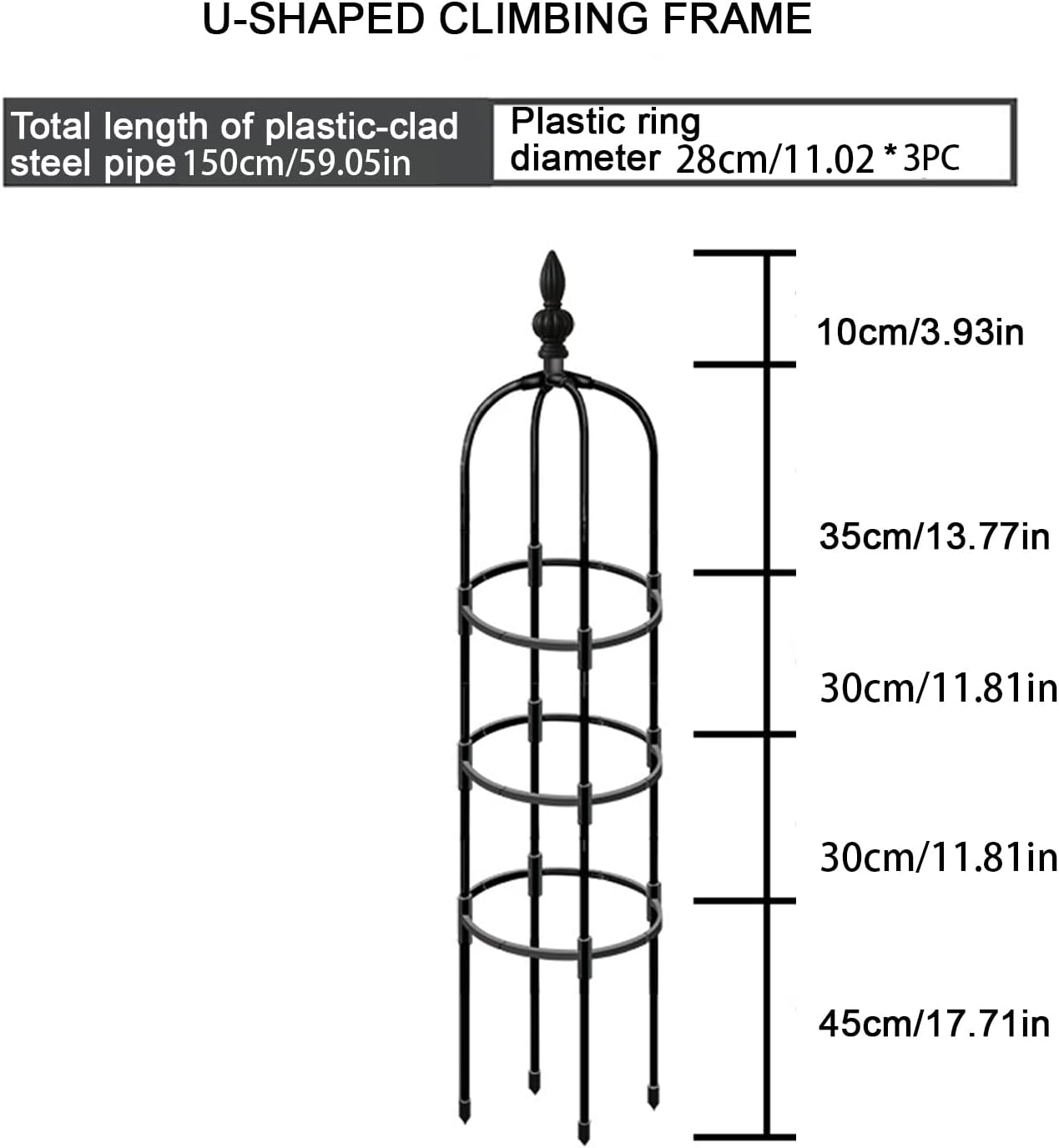 Tower Obelisk Garden Trellis, Metal Obelisk Plant Support Gardening Climbing Frame for Outdoor Indoor Climbing Plants, Black (Black, 1.5m / 4.9ft)