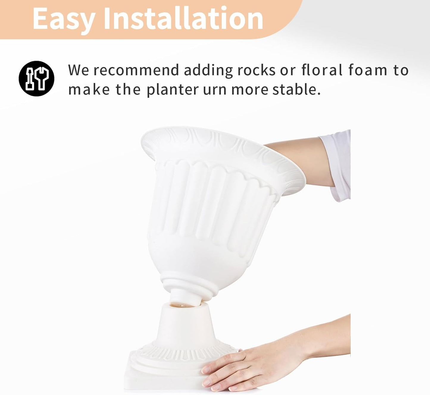 NUPTIO 2 Pcs Classic Urn Planter, 13.98 inch Plastic Outdoor Urn, Tall Pedestal Plastic Planter, Flower Pot for Garden Front Porch Door