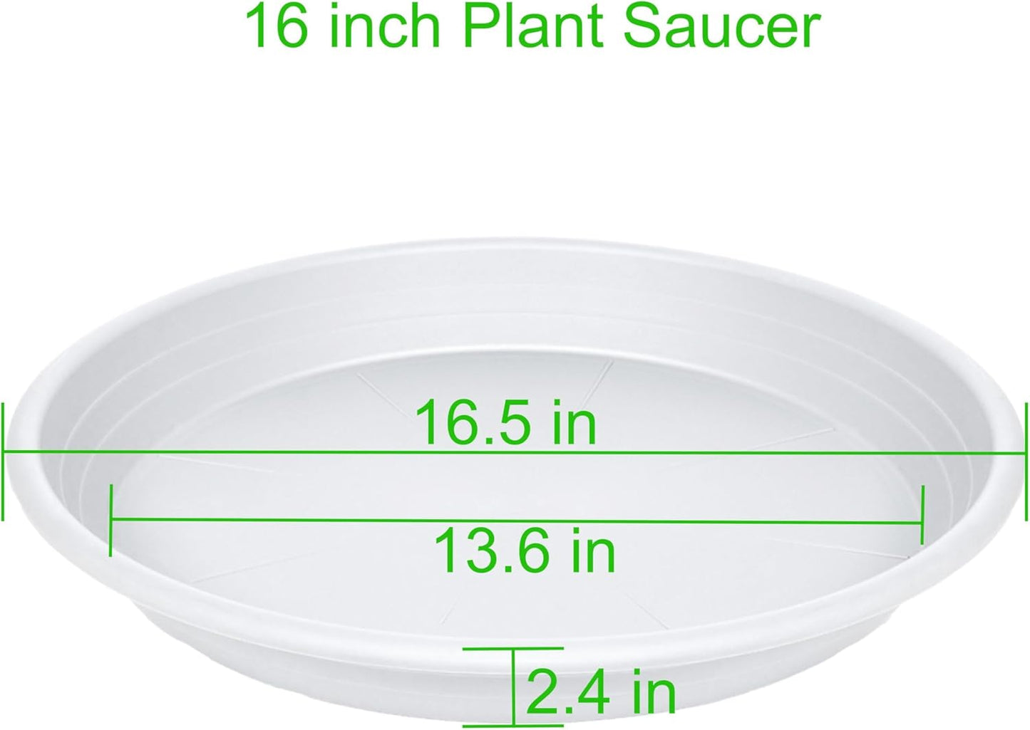 2 Pack of 16 inch Plant Saucer, Large Plant Tray, Heavy Sturdy Plant Drainage Tray for Indoors, Bird Bath Bowls, Sturdy Plastic Pot Tray for Planter (White)