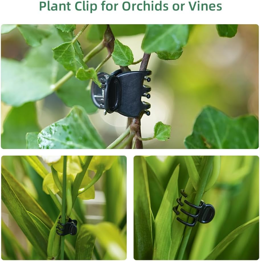 Plant Clips Plant Ties Set, 50 FT Reusable Plant Ties and 100 PCS Support Clips for Climbing Plants Orchid Flower Stems Vines Tomato, Garden Plant Support Cables for Indoor OutdoorPlants
