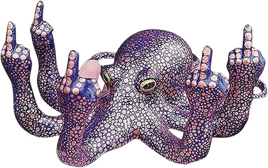 Middle Finger Octopus，Middle Finger Statue，Weird Decor Suitable for Indoor and Outdoor Garden Home Various Fish Tank Decoration (Purple)