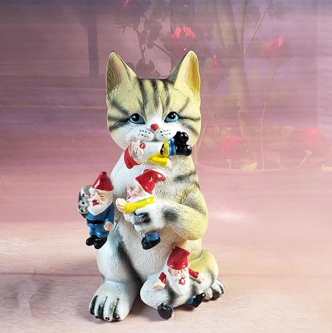 Garden Cat Eating Gnomes Statues Funny Gnome Decor for Outdoor Patio Lawn Yard Decor (cat Eating)