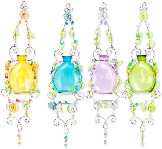 Set of Four Glass Rooter Hanging Vases - Pastel Glass Planter - Home and Garden Décor