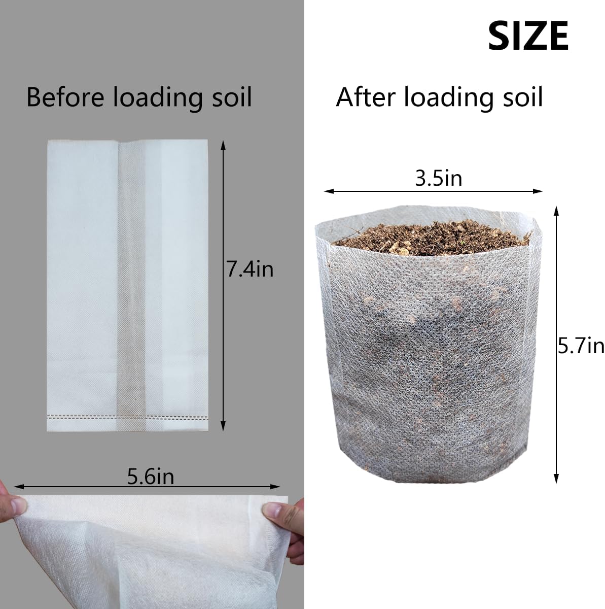 Belit Nursery Growing Bags, 100 Pcs Fabric Seedling Pots Non-Woven Pouch for Gardening Seed Plant Bag, Potato, Flower, Tomato Plant Starts (5.6" x 7.4 ")