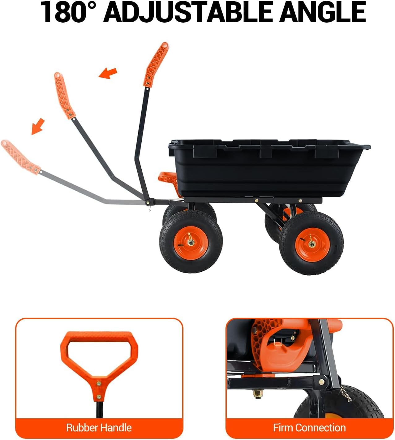 900 Lbs Poly Garden Dump Cart, Heavy-Duty Wheelbarrow with 10-Inch Tires, 180° Rotating Handle, Steel Frame and Quick Release System Garden Dump Cart for Soil Plants Gardening Tools Wood