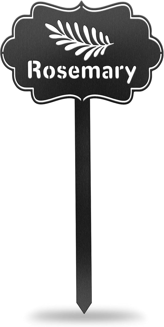 CUTHOLLOW Metal Plant Marker Stake Rosemary for Outdoor Indoor, Waterproof 11.8 inch Cute Garden Plant Labels Sign Tag for Vegetables, Farmhouse Greenhouse Decor - Funny Gardening Gifts