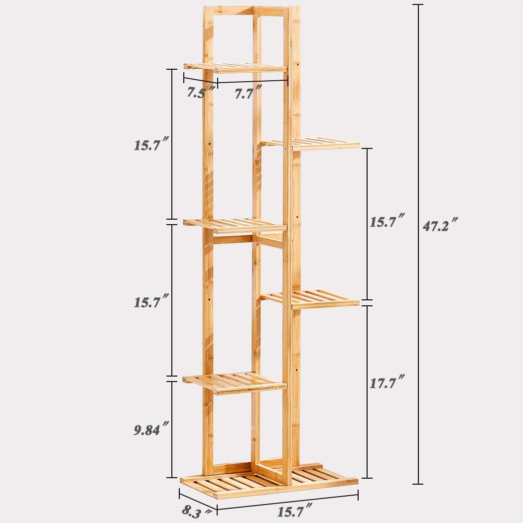 Bamboo 6 Tier 7 Potted Plant Stand Rack Multiple Flower Pot Holder Shelf Indoor Outdoor Planter Display Shelving Unit for Patio Garden Corner Balcony Living Room