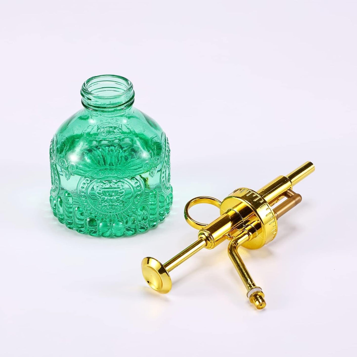 Glass Plant Mister Spray Bottle, 6.5" Green Glass Water Spray Bottle with Gold Top Pump Small Watering Can, Small Plant Sprayer Mister for Indoor Outdoor House, Green+Gold (Green+Gold D)