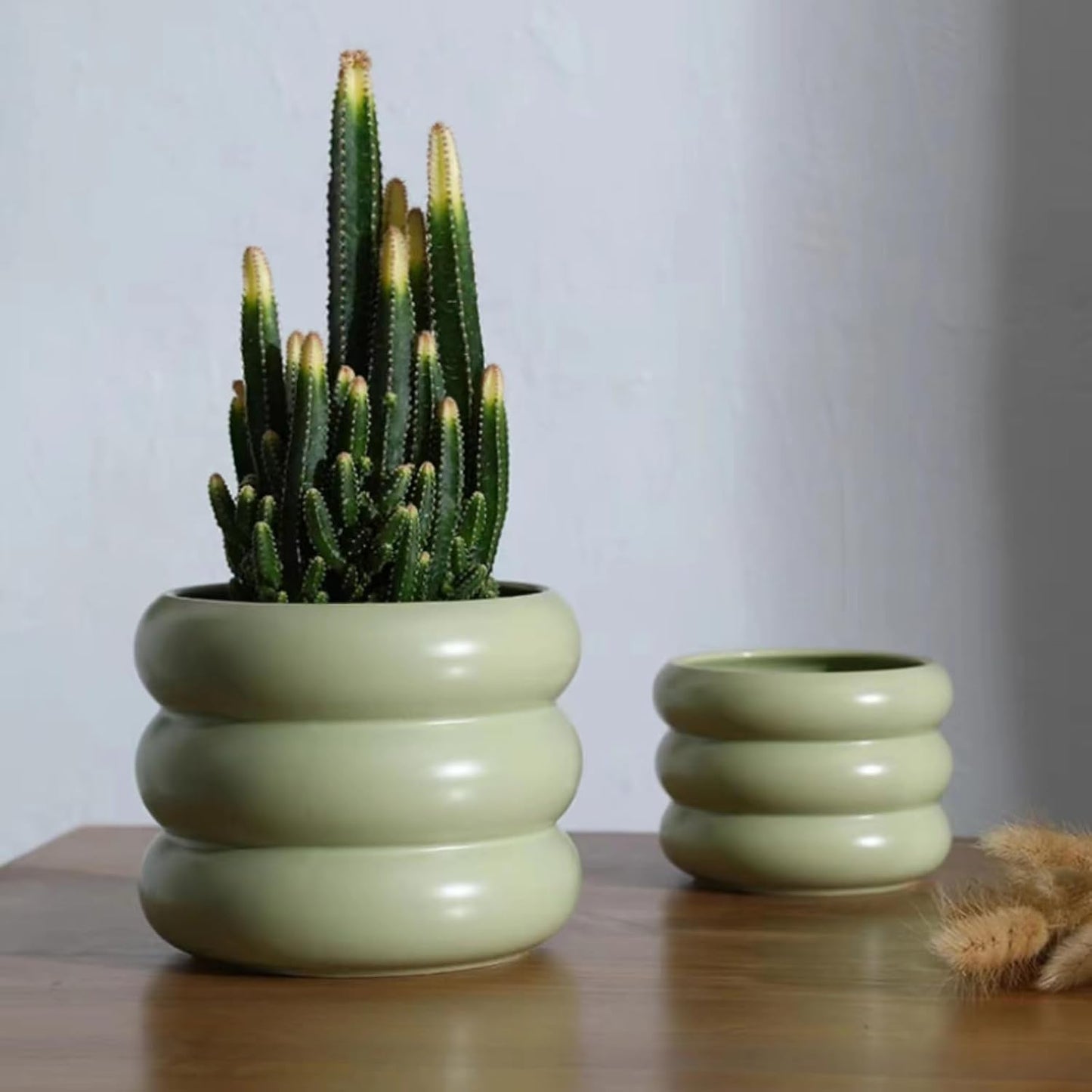 Ceramic Plant Pot Indoor, 6.5 Inch Flower Pot with Drainage Hole, Tiered Bubble Design Ceramic Planter for Home & Office Decor (Green)