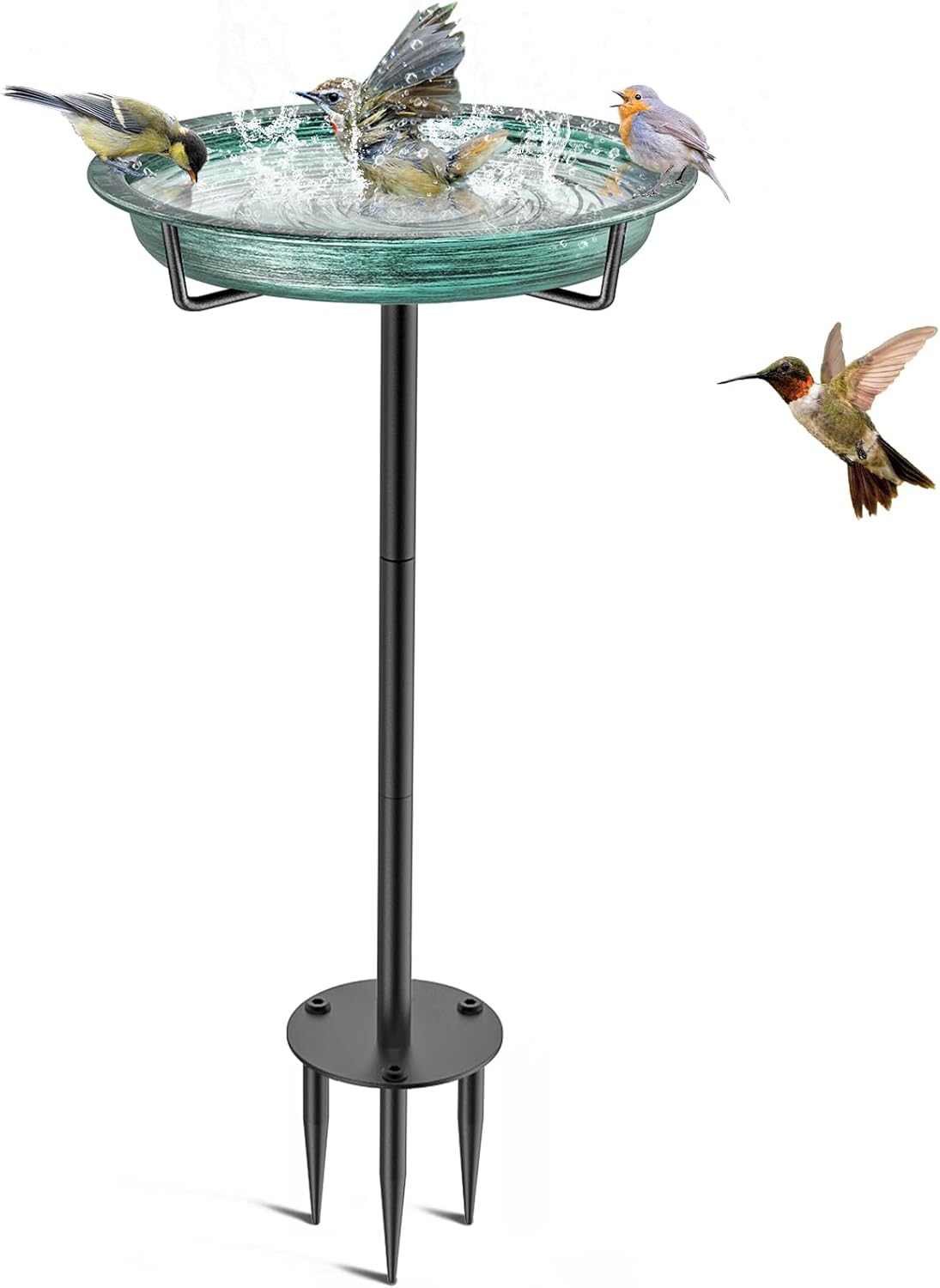Bird Baths for Outdoors, Detachable Birdbaths for The Garden Clearance, Heavy Duty Freestanding Bird Baths, Bird Bath Bowl Spa & Birdfeeder with Metal Stake Stand (Retro Green)