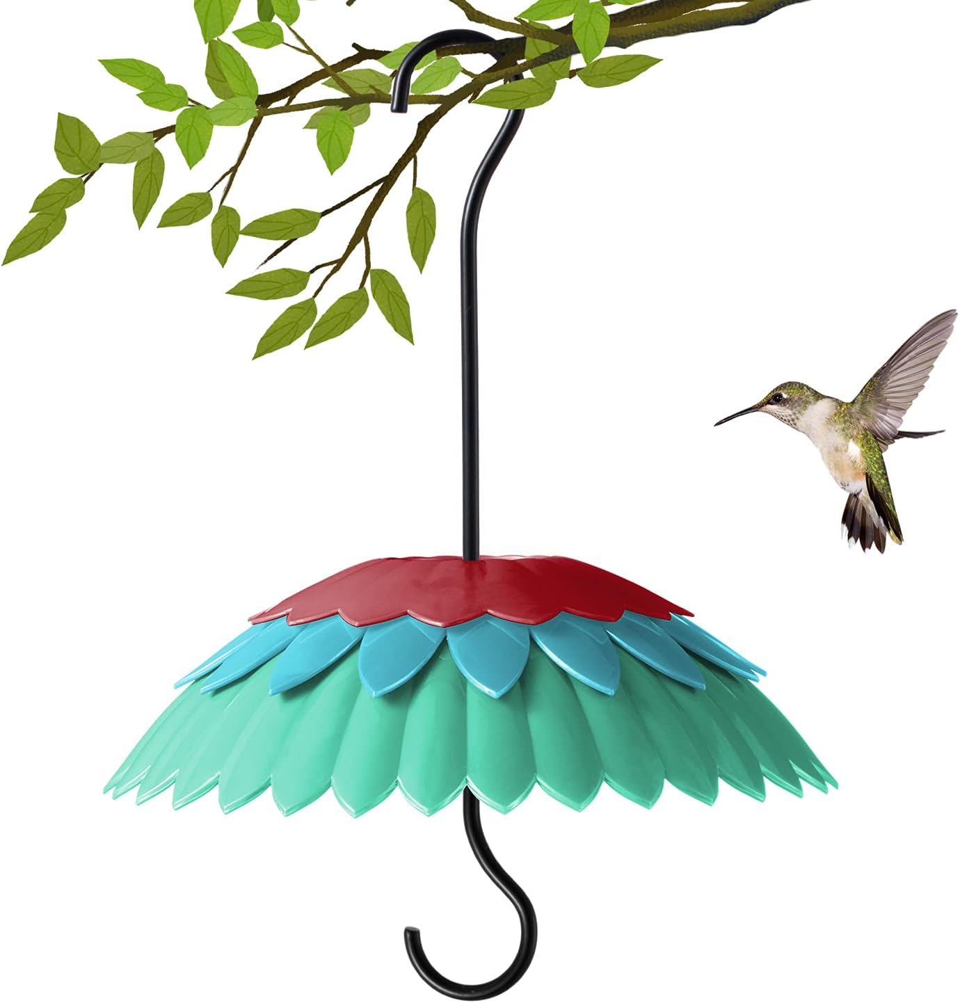 8" Nectar Defender for Hummingbird Feeder with Ant Guard, Skaithee Bird Feeder Baffle with Ant Moat & Rain Guard & Shepherd Hooks, Bright Colors Attract More Humming & Wild Birds (Green 8 inches)