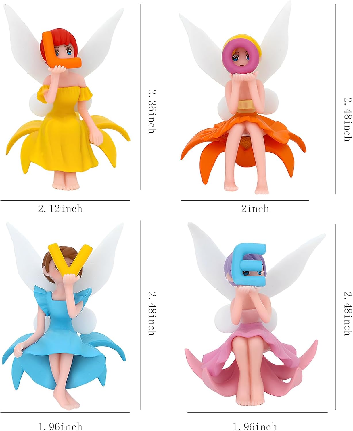 ONEST 4 Pieces Miniature Fairy Garden Accessories Small Fairy Figurines Hand Painted Fairies Figures Girl Fly Wing Figurines for Car Decor Fairies Garden Flower Pot Birthday Cake Topper