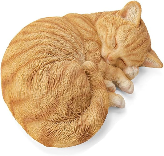 Sleeping Orange Tabby Cat Garden Statue Decor 8.27”L, Resin Realistic Sculptures Gift for Cats Lovers, Pet Memorial Stones for Loss of Pet, Kitty Figurine Art Decoration for Indoor Outdoor Home