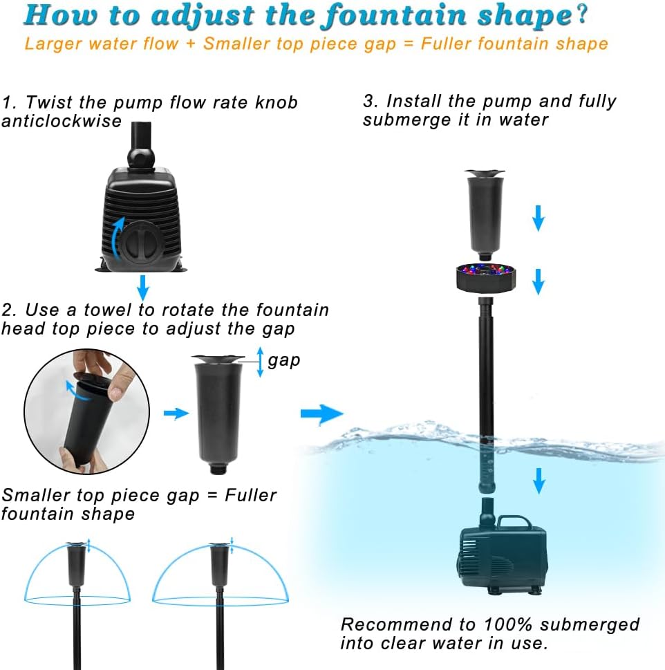 DOMICA 45W LED Pond Pump with Fountain Kit, 792 GPH Submersible Garden Water Fountain Pump, 3000L/H for Waterfall, Hydroponics, Aquariums, Fish Tanks, Indoor Outdoor