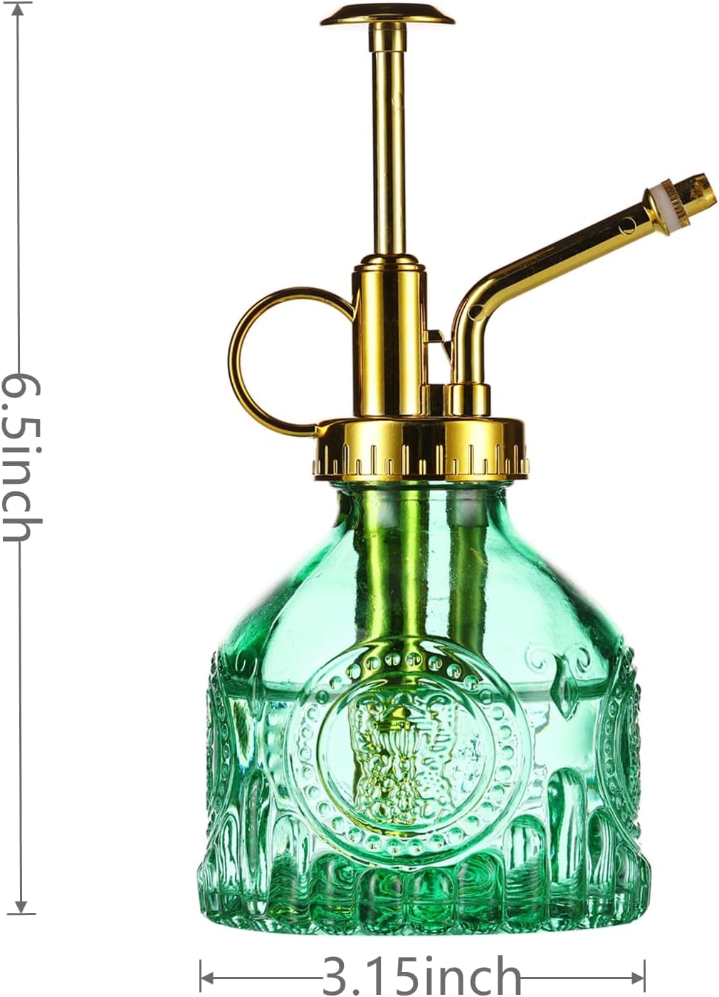 Glass Plant Mister Spray Bottle, 6.5" Green Glass Water Spray Bottle with Gold Top Pump Small Watering Can, Small Plant Sprayer Mister for Indoor Outdoor House, Green+Gold (Green+Gold D)