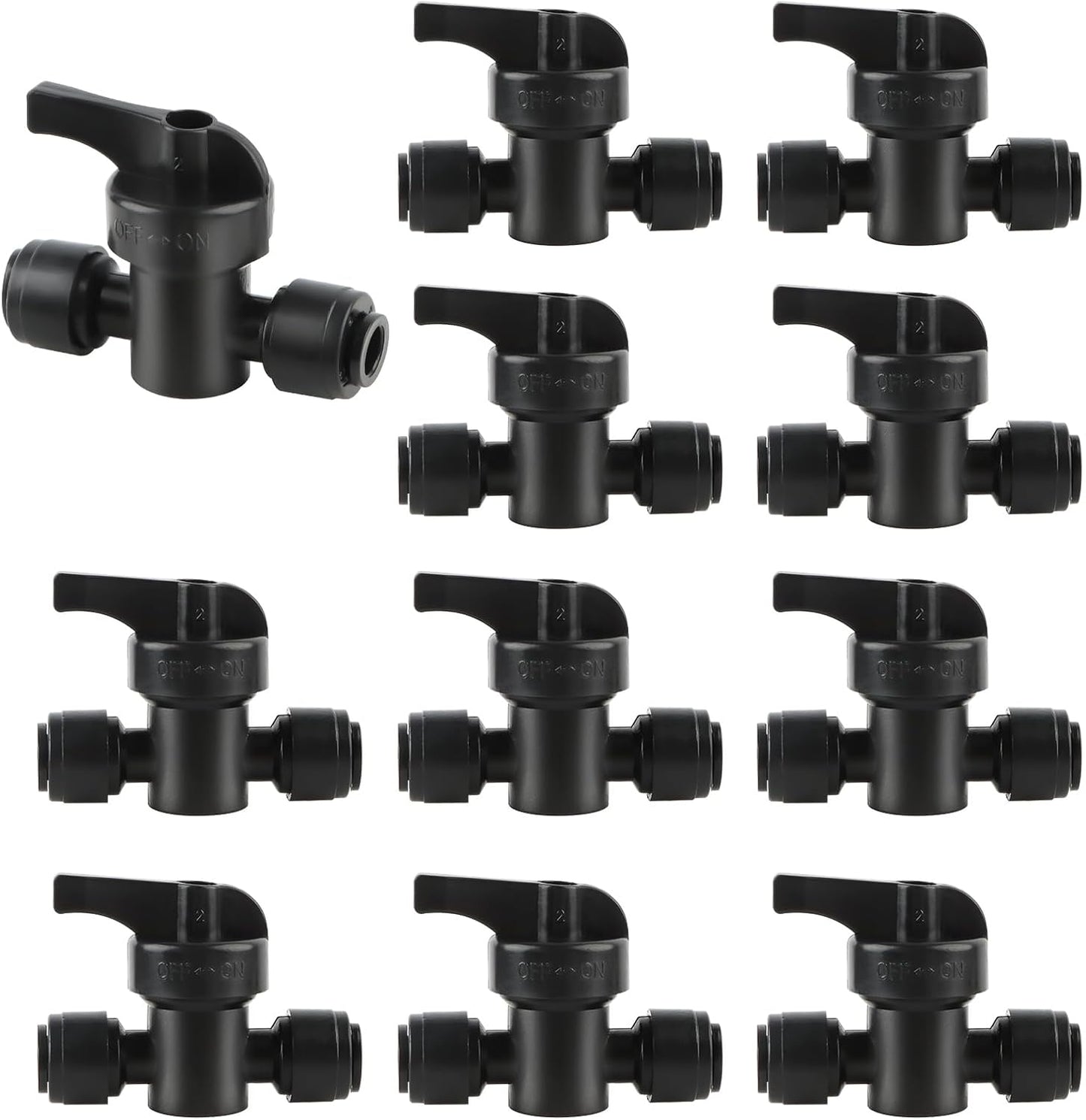 Kalolary 10PCS Quick Connect 1/4" Drip Irrigation Valve, Drip Irrigation Tee Connector for 1/4" Irrigation Tubing 3 Hoses Shut Off Coupling Valve Leak Free Connector Locking Fitting for Water System