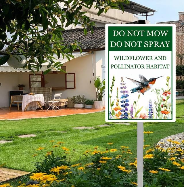 Do Not Mow Do Not Spray Wildflower and Pollinator Habitat Yard Sign With Stakes 8X12 inches Rustproof Reflective Aluminum Pollinator Friendly Garden Sign Stand Outdoor