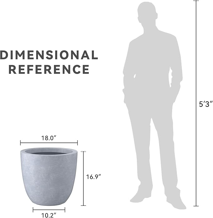 Kante 18 Inch Dia Round Concrete Planter, Indoor Outdoor Large Plant Pot with Drainage Hole and Rubber Plug for Home Patio Garden, Slate Gray