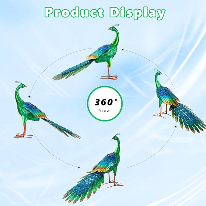 DREAMSOUL Garden Statues for Outside Metal Peacock Statue Peacock Garden Decor for Yard Art Decoration