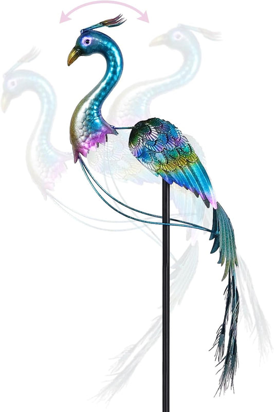 hogardeck Garden Decor for Outside, 48" Metal Peacock Garden Stake with Rocking Motion for Yard Art, Heavy-Duty Balancing Kinetic Wind Sculpture for Lawn Porch Outdoor Decorations