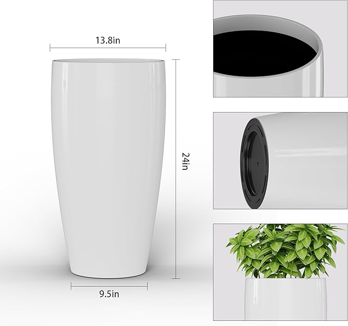 QCQHDU 24 inch Tall Planter for Indoor & Outdoor Plants, 2 Pack Sturdy Plant Flower Pots Modern Decor for Front Porch Patio Deck Living Room