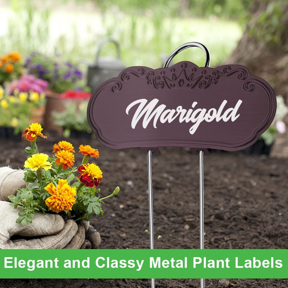Metal Plant Labels, Tall Outdoor Garden Markers for Flowers, Fruits and Vegetables, 304 Stainless Steel Weatherproof Signs (25 Pack, 4" x 1.9", Purplish Red)