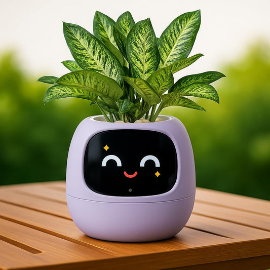Interactive Plant Pot – Smart Planter, AI Pet Plantagotchi, tamagotchi, Leafypod and Plantiboy, Robot Flower with Feelings, Electric Maceta, Indoor Flowerpot with Water, Digital Gifts (Purple)