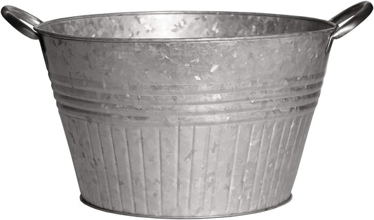 Headwind Round Galvanized Tub Planter with Handles – 16 Inch Lightweight Metal Planter with Drainage Hole – Galvanized Steel Tub for Plants - Metal Flower Pot by Robert Allen
