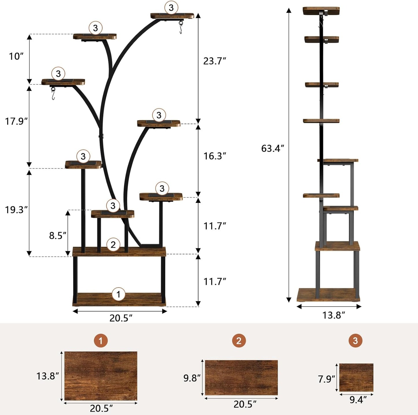 Plant Stand Indoor with Grow Lights, 9 Tiered Tall Plant Shelf Indoor, 63" Corner Plant Stand for Indoor Plants Multiple, Metal Plant Shelves, Large Plant Stands for Home, Patio, Balcony