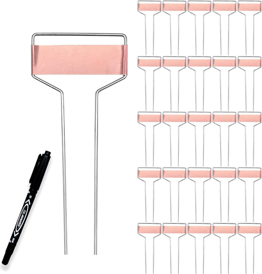 Wehhbtye 25 PCS 6 Inch Metal Plant Label Stakes-Copper Metal Plant Tags,High Copper Plate Plant Labels,Coppers Plant Tags with 1 Maker Pen for Flowers, Vegetables, Seedlings, Seed,etc