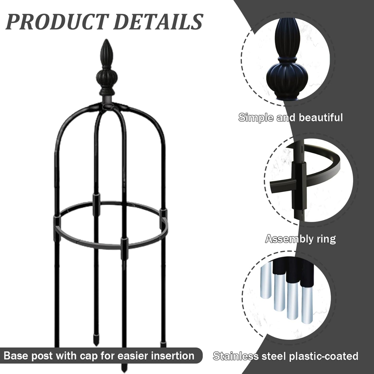 Garden Obelisk Trellis 3ft Tall Round Rustproof Garden Trellis DIY Plant Climbing Easy to Assemble Plant for Pots Indoor Climbing Plants Obelisk