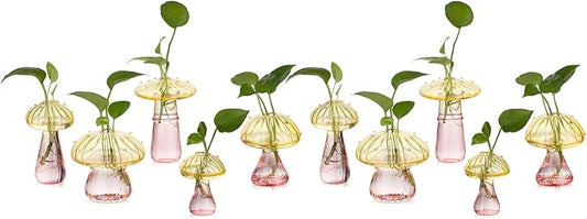 Glasseam Mushroom Plant Propagation Stations: Colored Glass Terrarium Jar Set of 10 Cute Planters for Indoor Plants Mini Propagate Station Unique Christmas Birthday Gifts for Women Home Office Decor