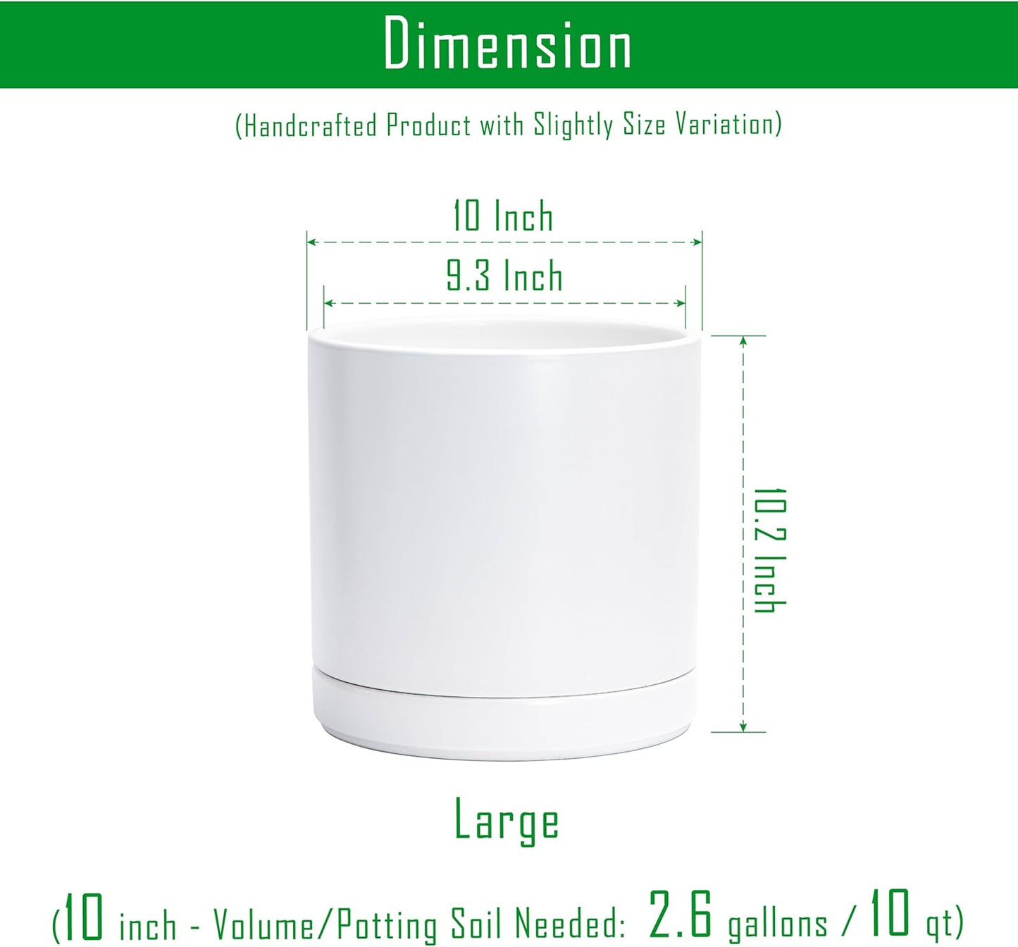 D'vine Dev Set of 2 Plants Pots, 10 Inch Ceramic Planter Pot for Plants with Drainage Hole and Saucer, White, 94-V-E-1