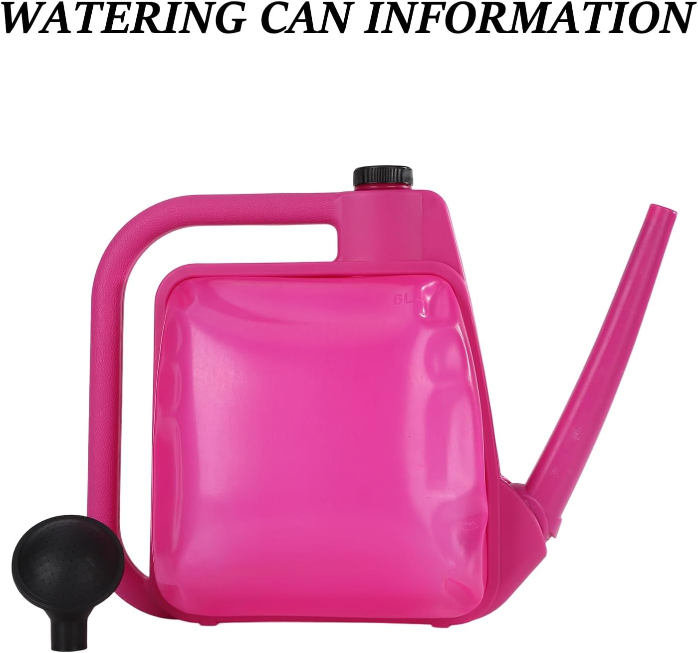 Watering Can 1.6Gal Transparent Plastic with Comfort Grip Handle for Indoor & Outdoor Plants（Rose Red）