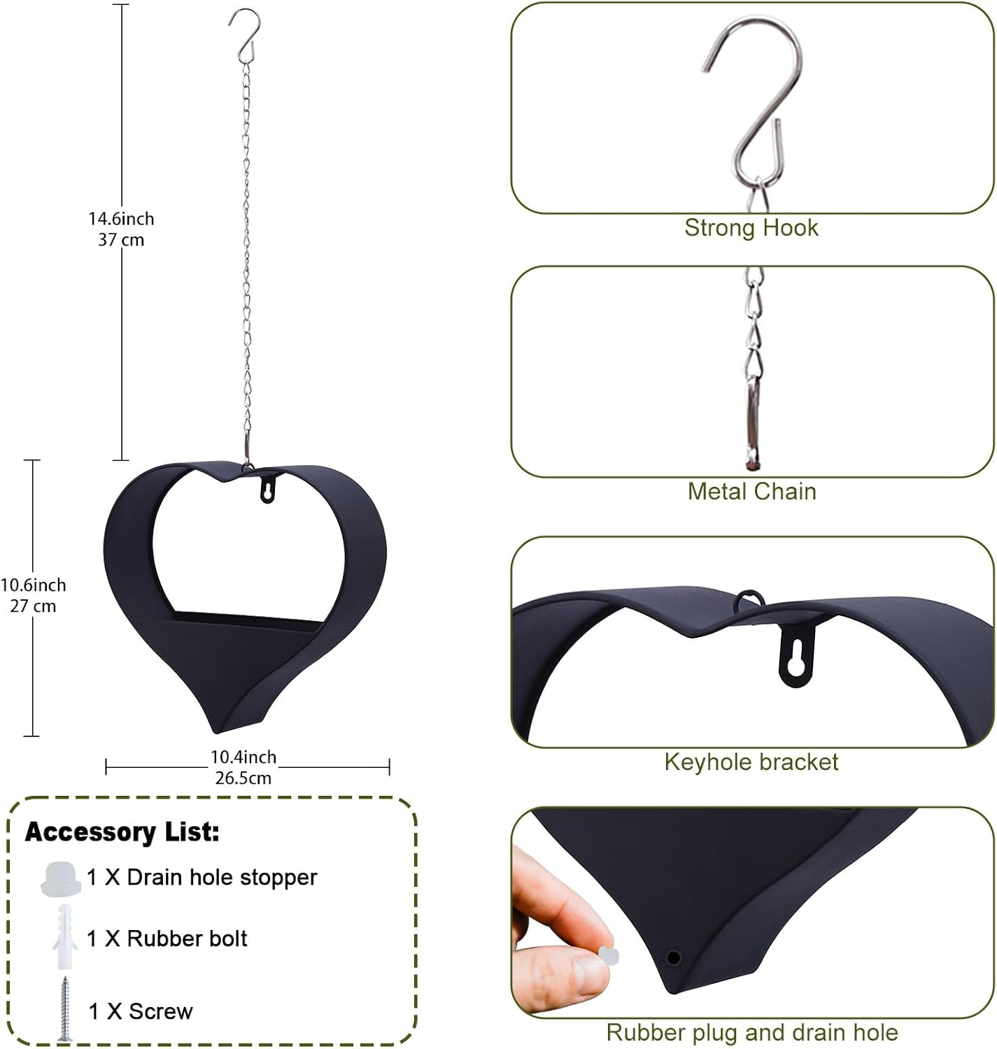 Metal Plant Hangers Indoor and Outdoor: Birthday Gifts for Women Mom Wife Garden Lovers - Black Heart Shape Hanging Planters Perfect for Window Wall Living Room Office Decor