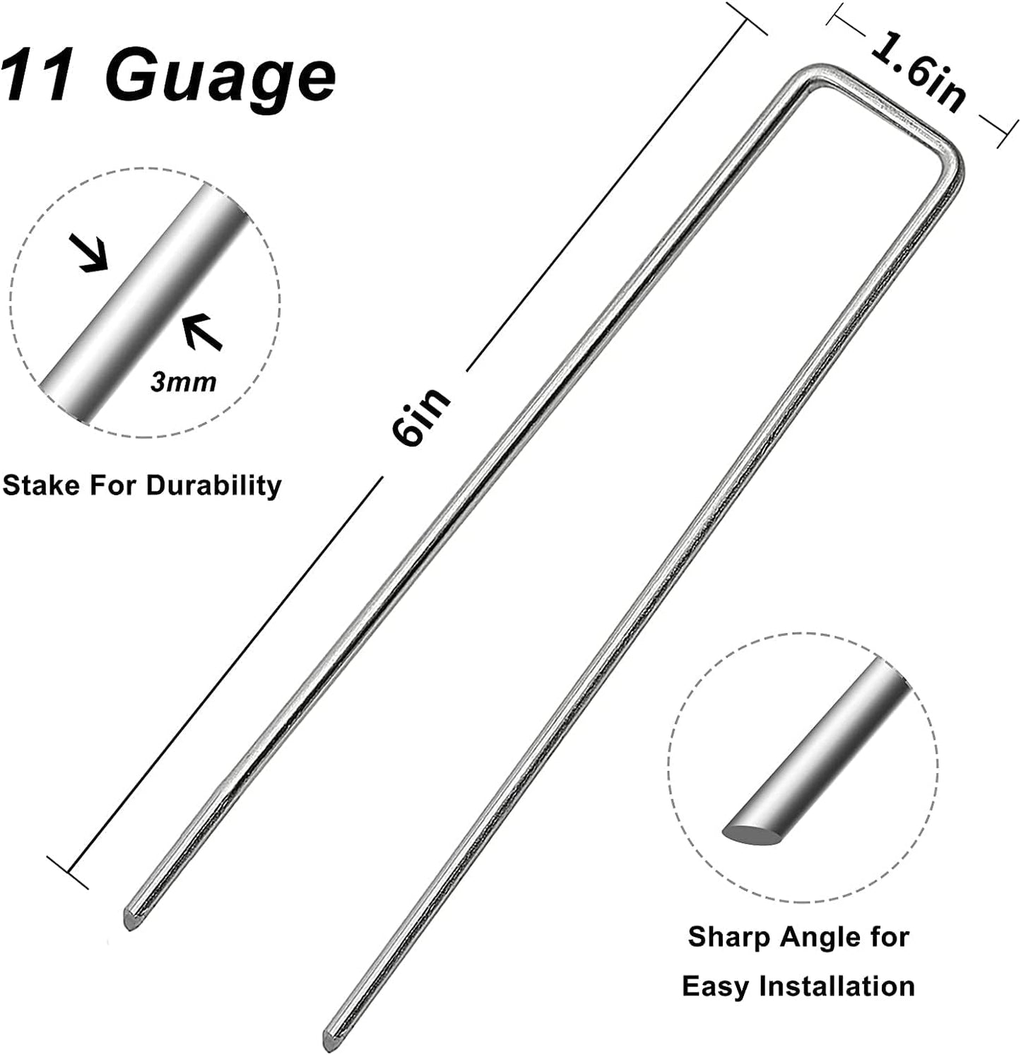 Landscape Staples 6 inch 50 Pack Galvanized Garden Stakes, 12 Gauge Heavy Duty Garden Pins for Fences, Lawns, Weed Barriers and Landscape Fabrics, Irrigation Hose,Yard Lawn, Landscape Fabric.