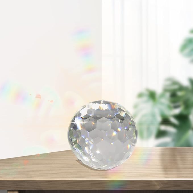 Clear Crystal Suncatcher Ball Prism Glass Sphere Faceted Gazing Ball Rainbow Maker Window Prisms Suncatcher for Window, Sun Catcher(150mm/5.91inch)