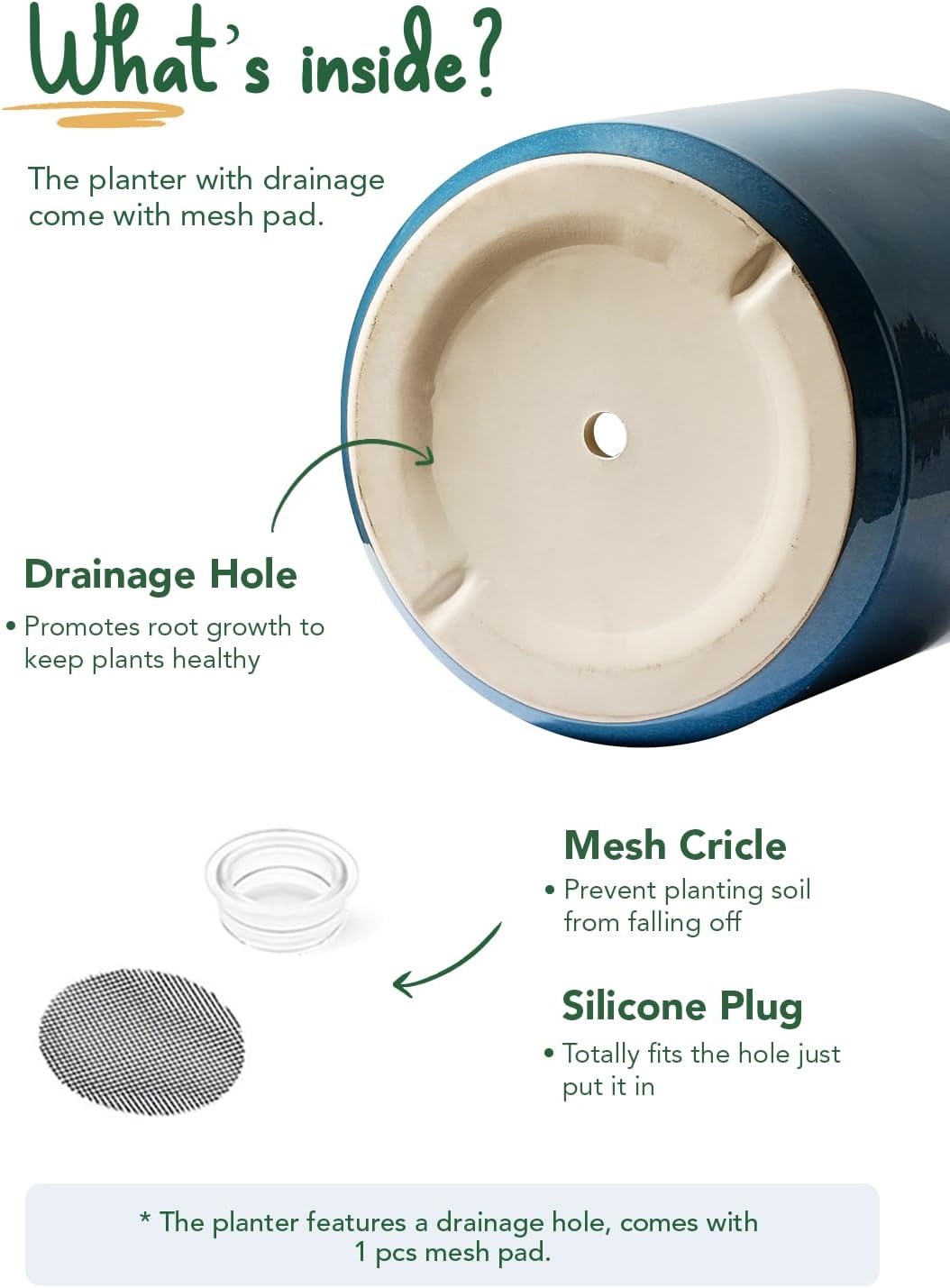 LE TAUCI 12 Inch Pots for Plants, Ceramic Large Plant Pot for Indoor Plants, Mid-Century Modern Flower Planter Pots with Drainage Hole and Removable Plug, Round Planter Pot, Reactive Glaze Blue